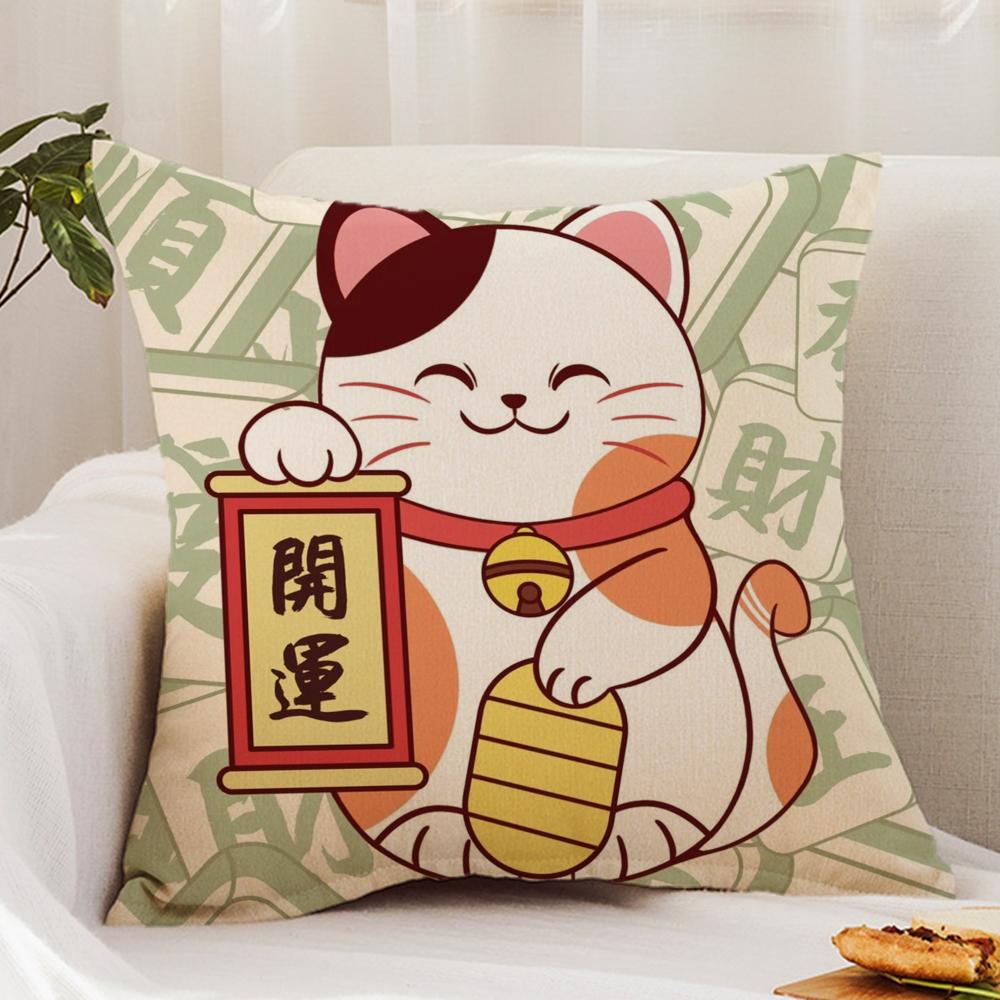 Neko Rich L-Luck Money Cat Cushion Cover Premium Comfort Reversible Pillow Cover - Dual - Use Design For Home & Car