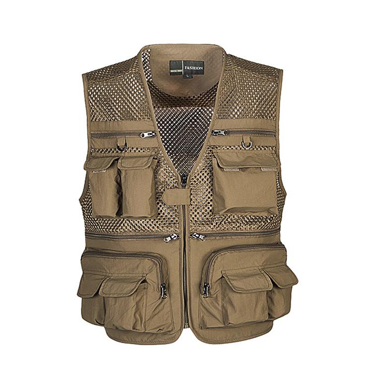 Men's Lightweight Cotton Multi-Pocket Mesh Vest - Sleeveless, Plus Size, Ideal for Summer, Fishing, and Outdoor Activities.