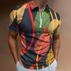 Trendy Geometric Print Short-sleeve Polo Shirt, Great for Casual Daily Outfits.