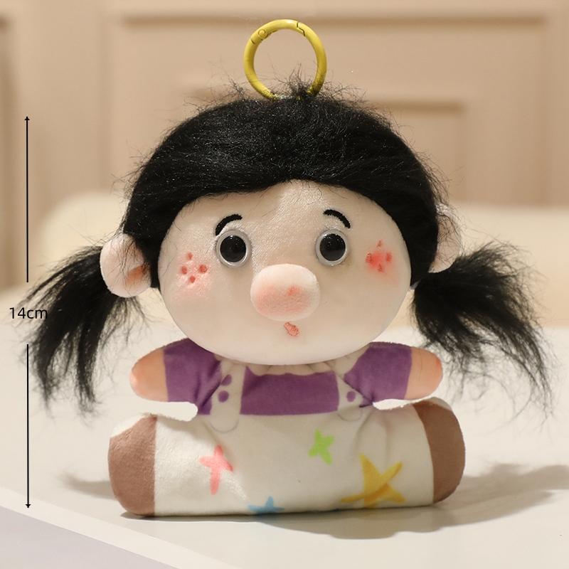 Cute Curly Hair Family Plush Keychain Toy Cartoon Figure Stuffed Doll Bag Hanging Decoration Kids Accessory Gift