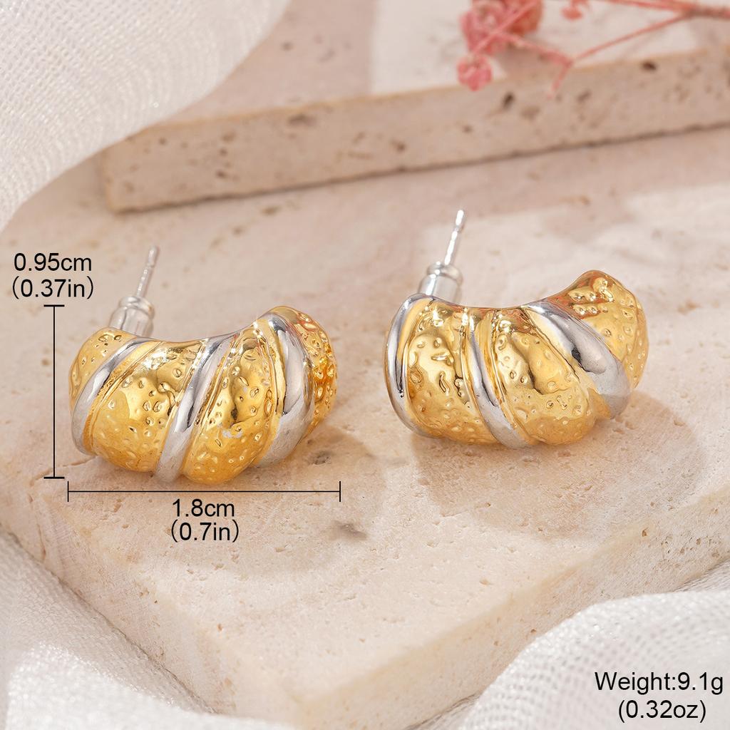 Metal wind geometric irregular pleats layered gold and silver contrasting earrings fashionable versatile design earrings
