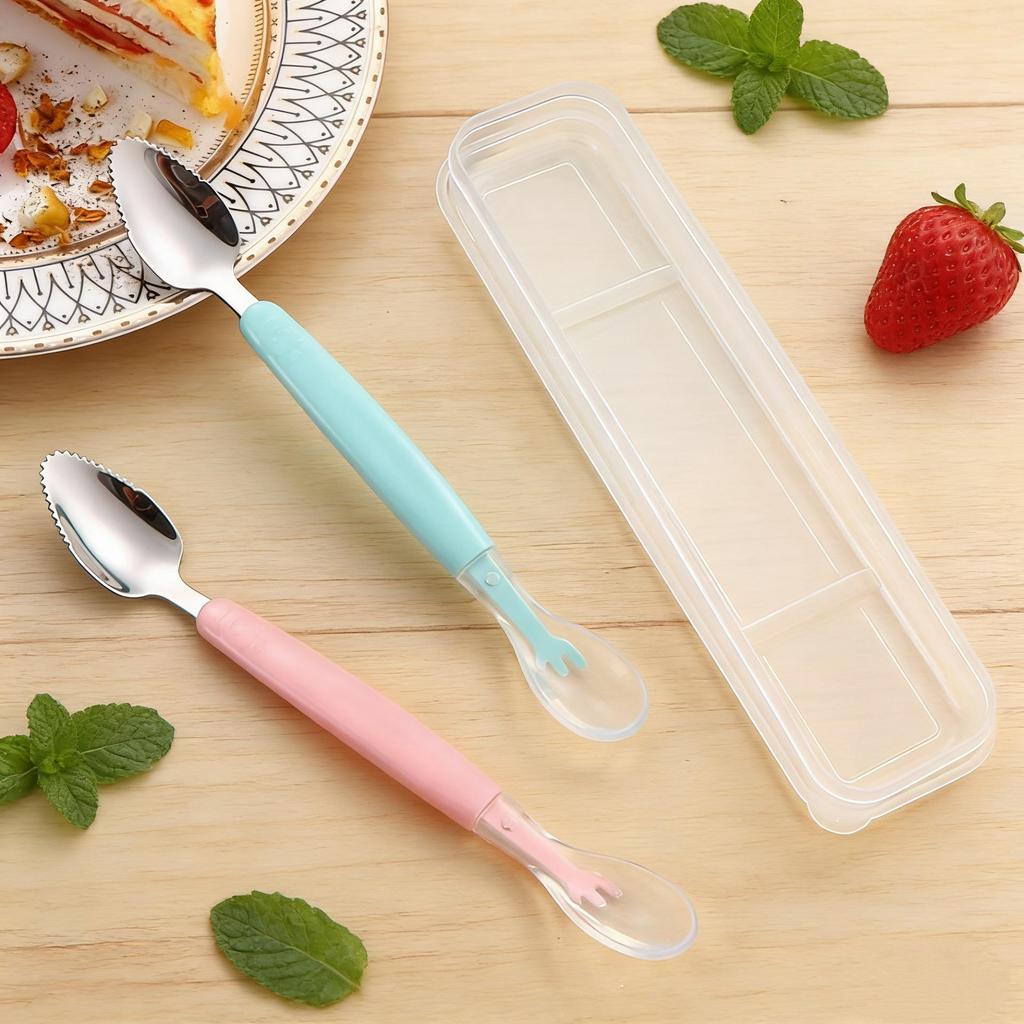 Doppelseitiger weicher Babykostlöffel aus Edelstahl 304 - Schlammkratzer & Pürierwerkzeug für Kinder.