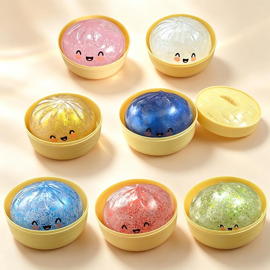 Cute Simulation Dumpling Squishy Toy Colorful Glitter Soft Squeeze Slow Rising Anti Stress Fidget Relief Toy for Kids Adults