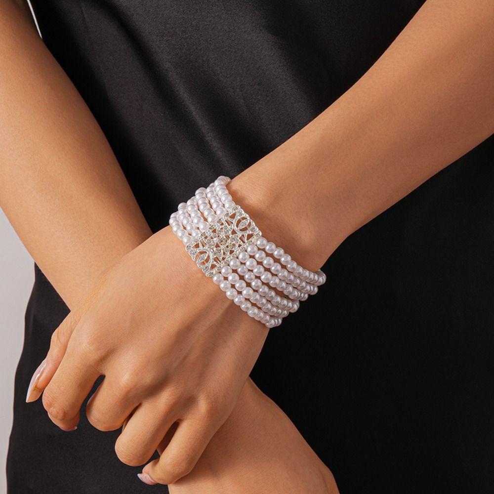 Hollow Square Pearl Bracelet Faux Pearl Pearl Hollow Bracelet Wedding Accessories
