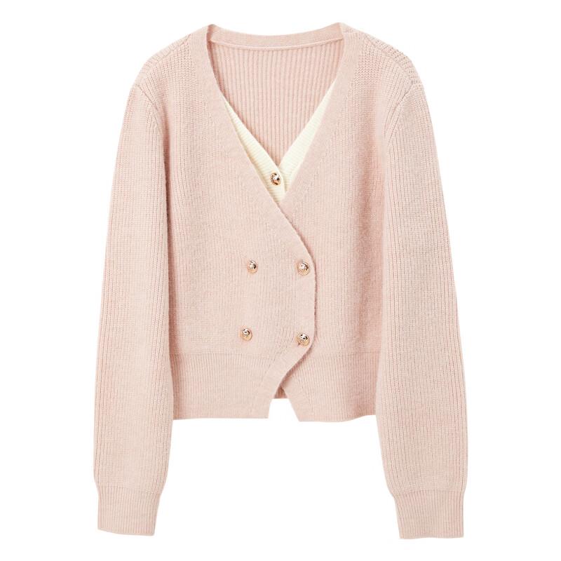 Sancai Women's Faux Two-Piece V-Neck Knit Sweater