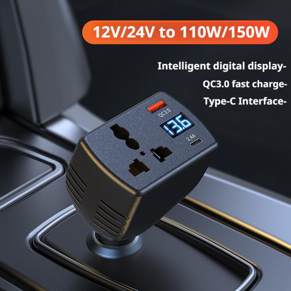 150W Car Power Inverter DC 12V/24V To AC 220V Cigarette Lighter Adapter With QC3.0 USB Port Charger Power Converter