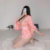 Elegant Japanese Kimono Set with Bow - Cat Print Nightgown and Robe