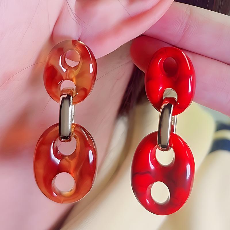 JMXD Retro Pig Nose Acrylic Earrings for Women, Y2K Animal Ear Studs, Minimalist Drop Dangle Earrings, Lightweight Winter Gift Idea