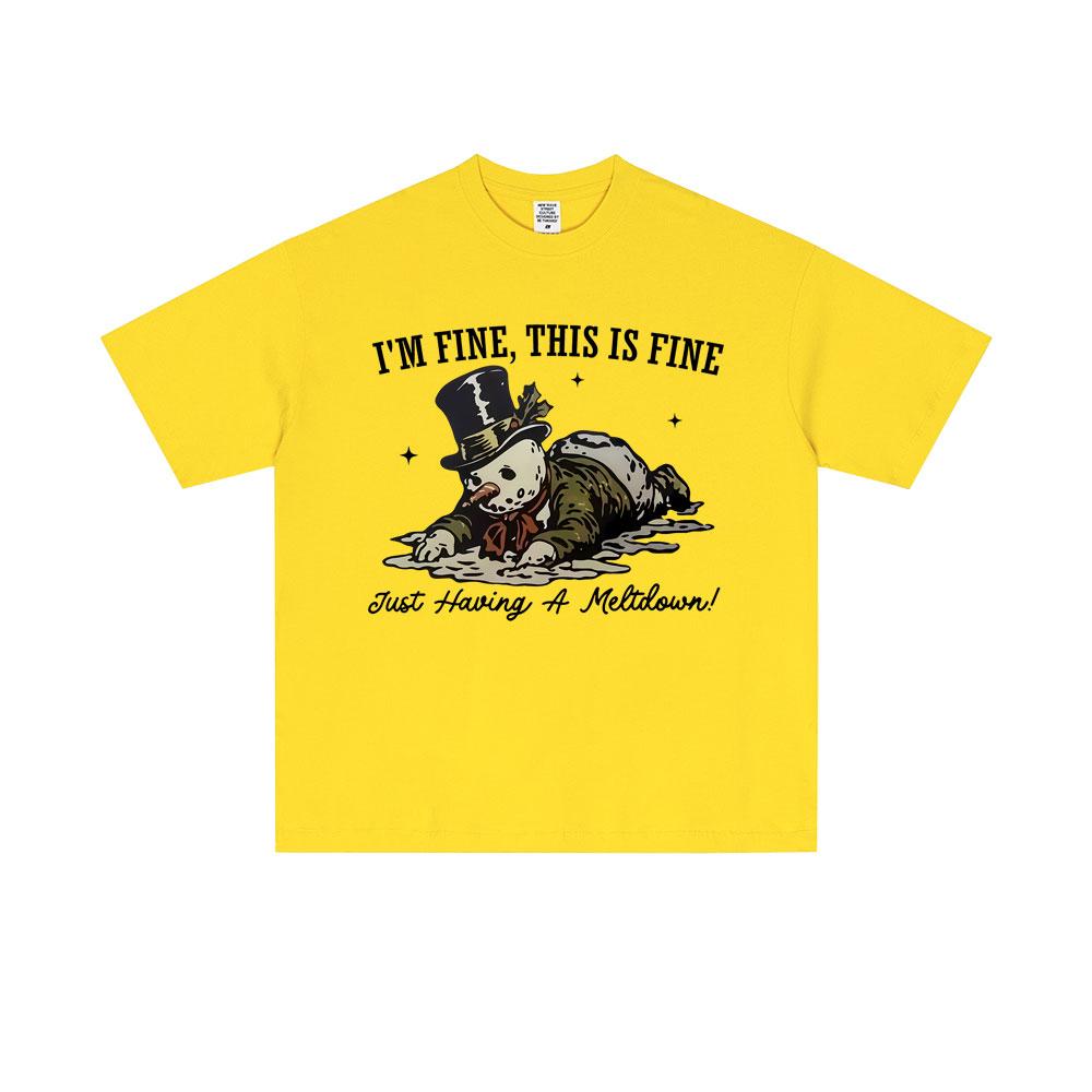 Im Fine This Is Fine Snowman Funny Meme T Shirt Men Women Christmas Oversized Short Sleeve T Shirts Mens 100 Cotton Tshirts