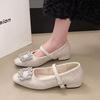 Fashion New Eelgant Rhinestone Women's Heels Square Toe Sexy Pump Chunky Heels Dress Shoes Grey White Mary Jane Single Shoes