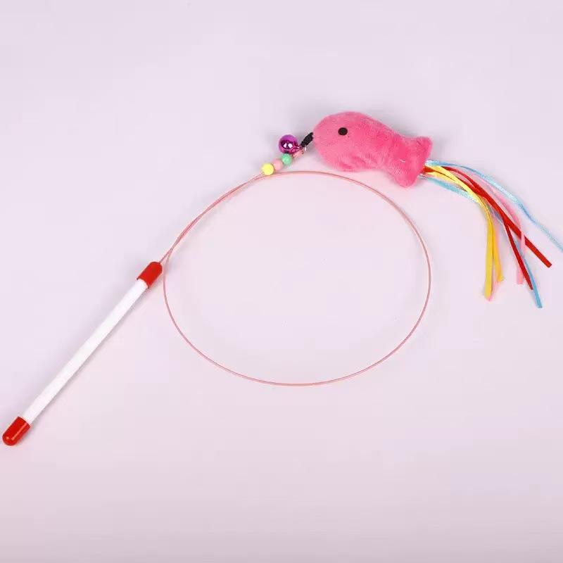 Long Rod Steel Wire Cat Teaser with Feather & Bell - Interactive Bite-Resistant Replacement Cat Toy