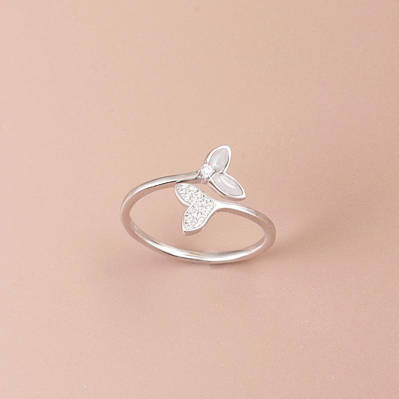 S925 Sterling Silver Dolphin Adjustable Ring - Women s Fashionable Fishtail Index Finger Ring Adjustable Open