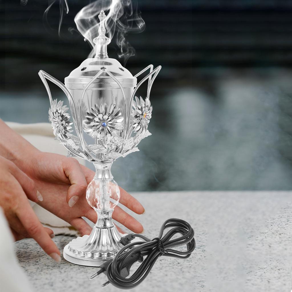 Electric Incense Burner Eu Plug Portable Metal Aroma Burner Vintage Plug in Incense Stove Desktop Censer Aromatherapy Home Decor