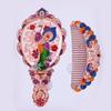 Vintage Folding Hand Mirror with Carved Comb Portable Travel Long Handle Metal Makeup Mirror Women Decorative Handheld Desk Vanity Mirror