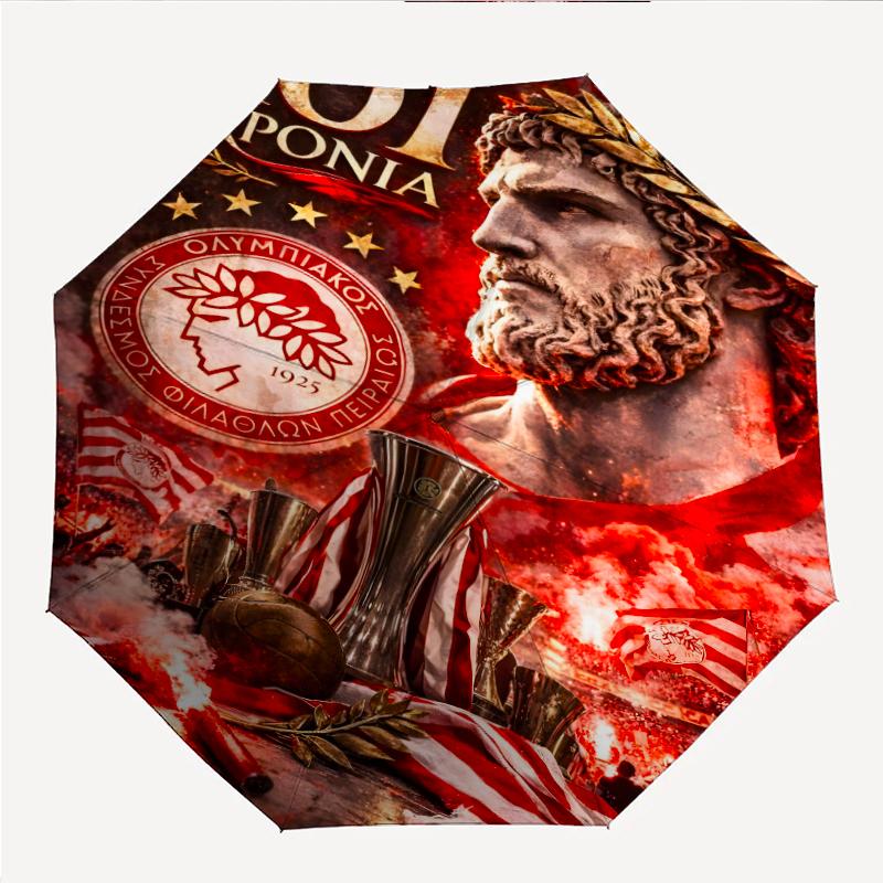 Olympiacos F.C Fashionable Automatic Opening/Closing Folding Umbrella. Portable and Foldable, Ideal for Gift, Travel, and Daily Use.