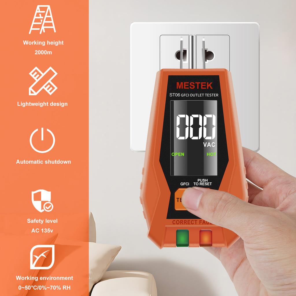 Electrical Outlet Tester US Plug 7Inch Display 3-Wire Circuit Tester Easy Read Socket Tester Detector Digital GFCI Outlet Tester