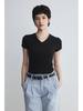 Warren Hailong Elegant Black & White Versatile V-Neck Short-Sleeve Ladies' Fashion Top for Spring/Summer.