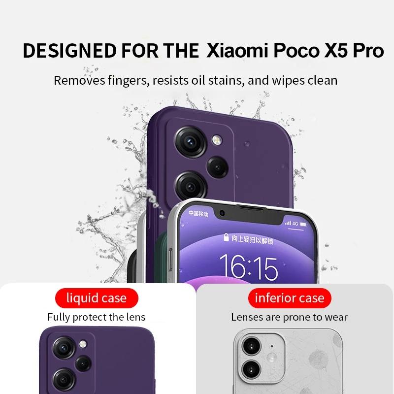 Puzdro Poco X5 Pro Štvorcové Tekutý Silikón Ochrana Objektívu Fotoaparátu Mäkký Kryt Pre Xiaomi Poco X5Pro Puzdrá na Telefón