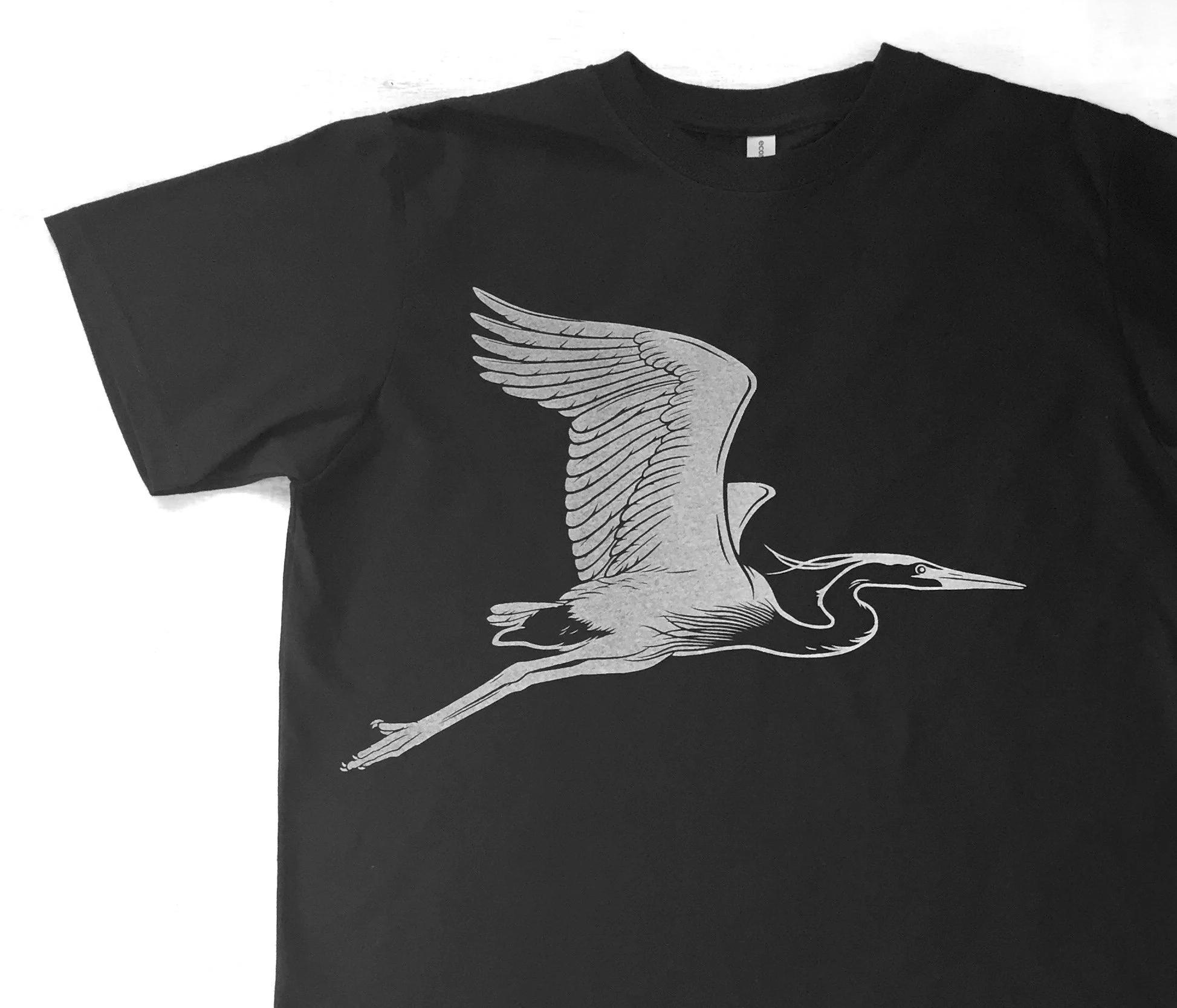 

Best Selling Unisexs Graphic Tee Organic Cotton T Shirt Unisexs Black T Shirt Blue Heron Screen Printed Shirt Cotton Clothing for Unisex S