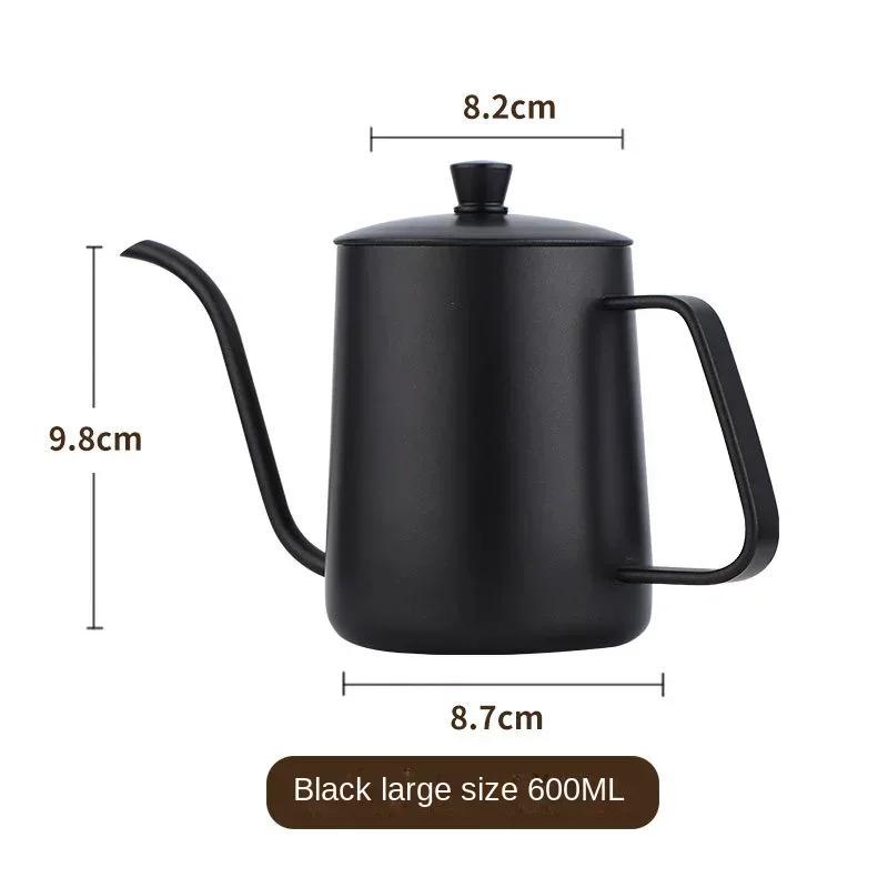 600ml cafea turnare peste ibric din oțel inoxidabil capac negru cafenea oală espresso accesoriu apă picurare lung gât de lebădă instrumente ibric de cafea