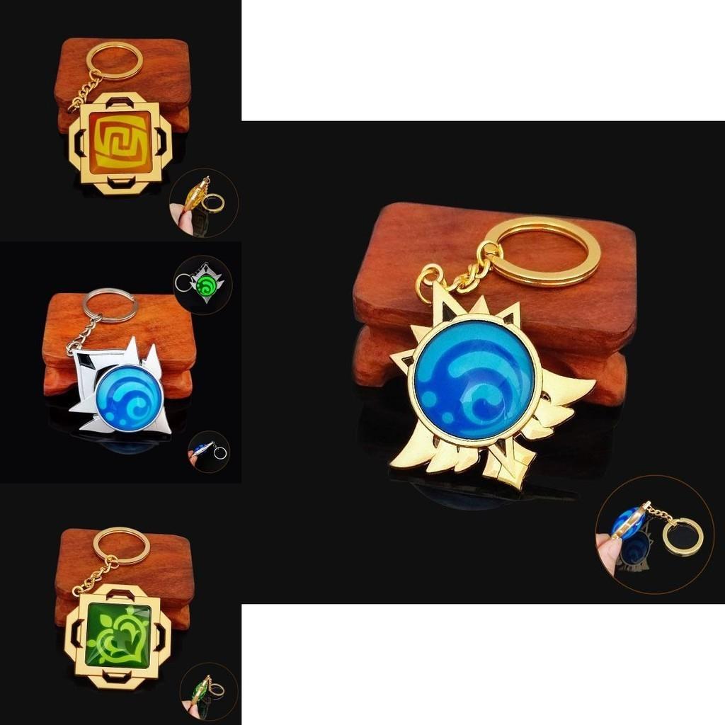 Genshin Impact Seven Elements Keychain Featuring Geo Anemo Electro Dendro Hydro Pyro Cryo Design
