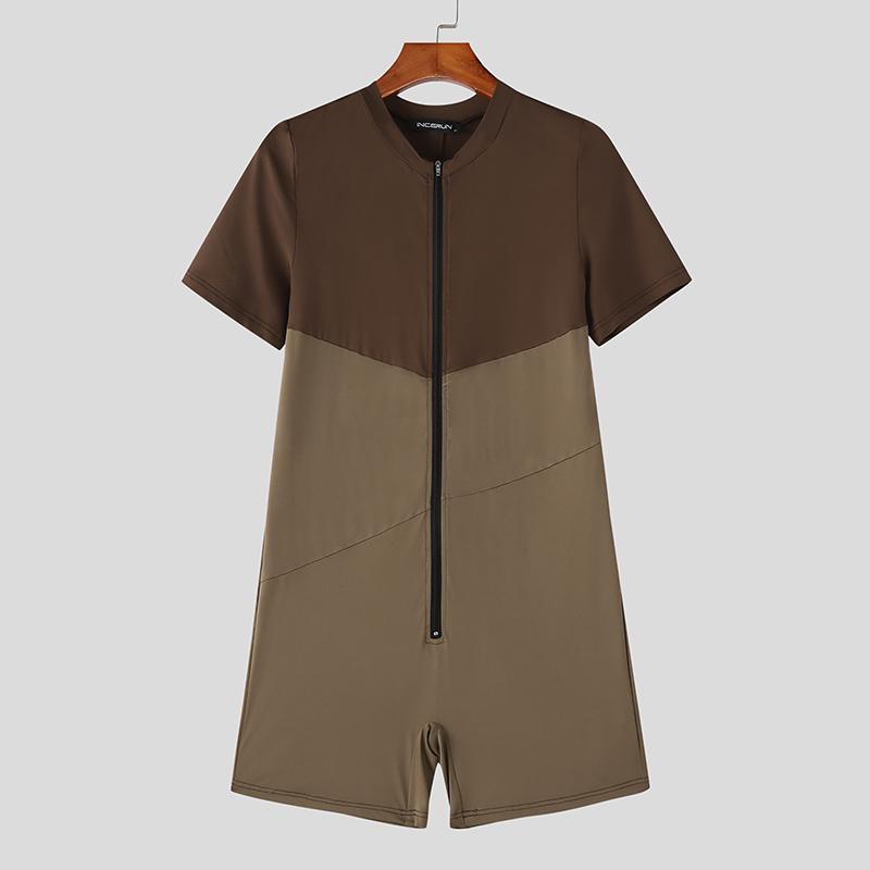 INCERUN Combinaisons Rompers Sous-vêtements Vêtements d'intérieur pour Hommes à Manches Courtes avec Fermeture Éclair et Coutures