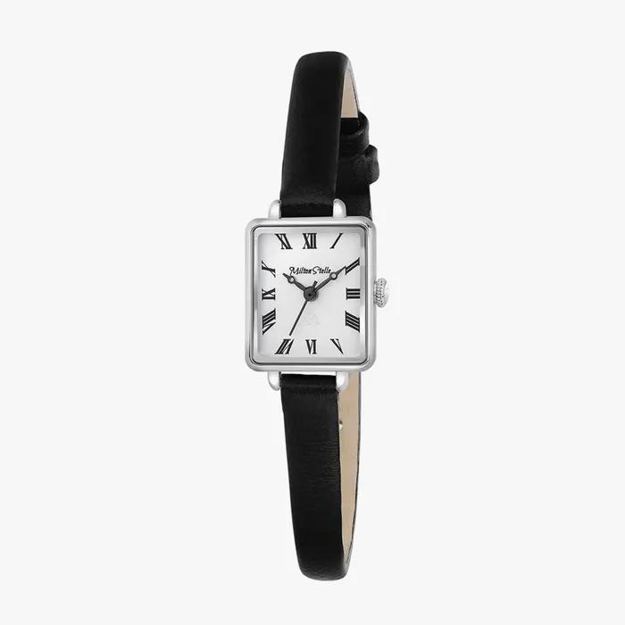_Square Slim Leather Watch Black. MS-164S