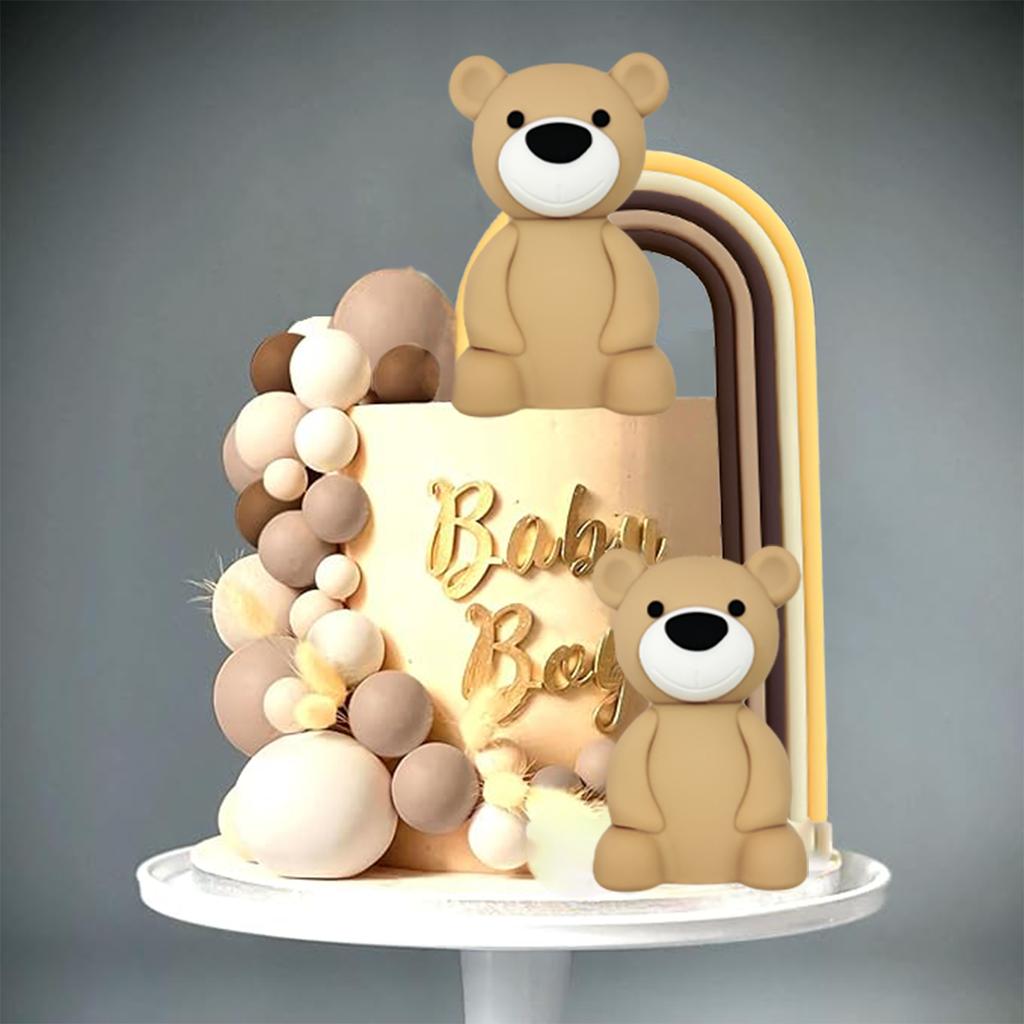 Braunbär Kuchendekoration Beige Braune Kugeln Tortenaufsatz Boho Bären Kuchendekoration Babyparty Geburtstagskuchen Dekoration