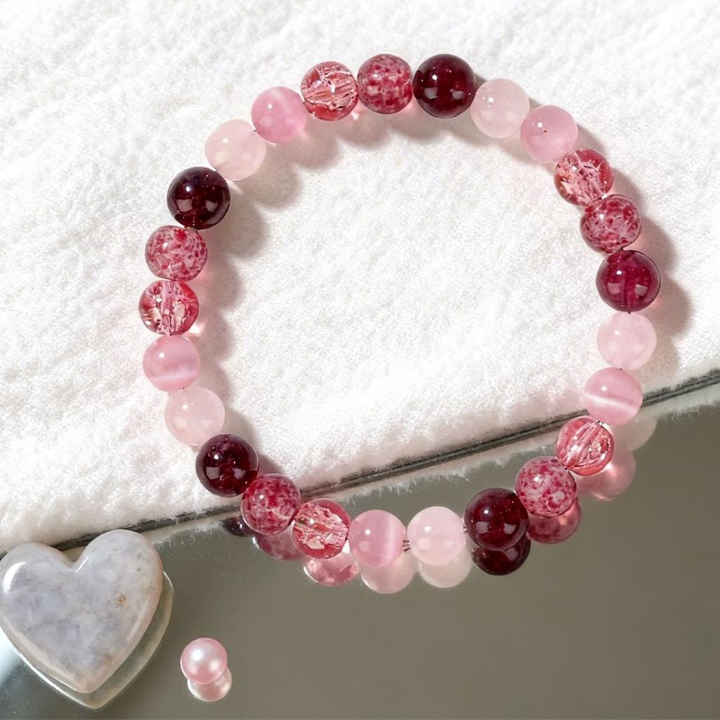Festive Gifts Romantic Pink Red Agate Beaded Bracelet Fashion Jewelry For Women Daily Wear Stylish And Easy To Match Accessory