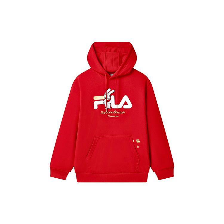 Fila CNY Collaboration Series Logo Letter Pattern Printed Loose Casual Knit Hoodie Unisex Hoodies Legendary-Red F11U319205FRD