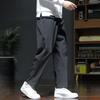 Men Spring Fall Pants with Side Pockets Drawstring Elastic Waist Wide Leg Thin Slacks Solid Color Loose Street Style Sport Trousers for Daily Wear