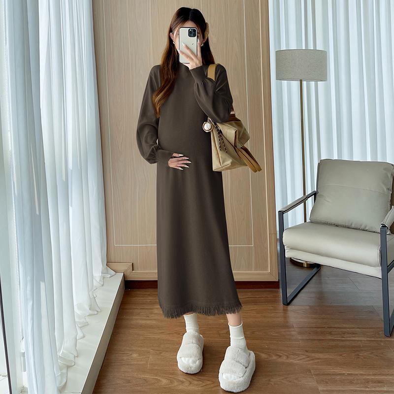 

Autumn/Winter Tassel Knit Maternity Sweater Dress with Half-High Collar, Versatile for Postpartum Nursing XL