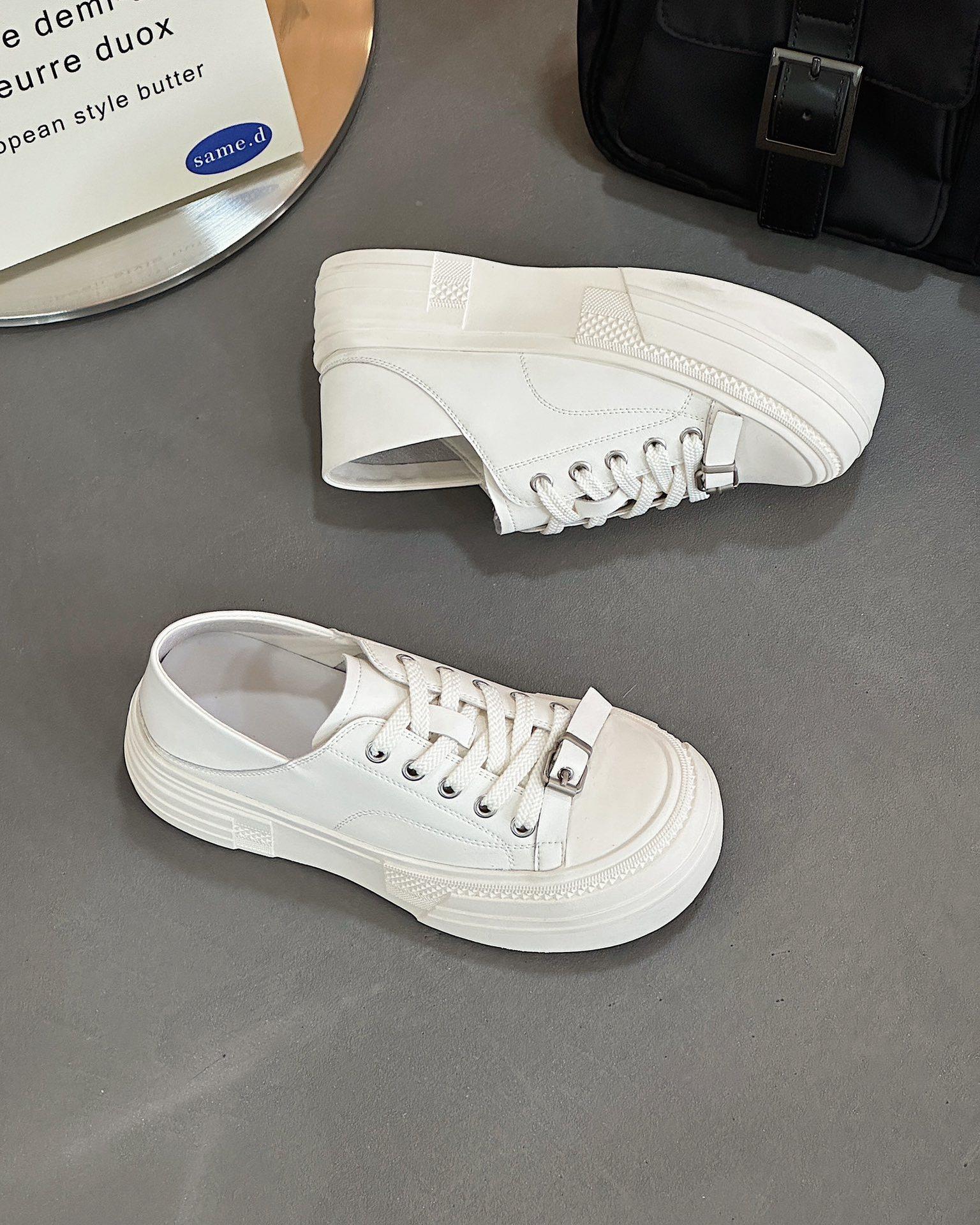 

Ретро туфли на толстой подошве, которые можно носить двумя способами, женские новые весенне-летние универсальные, старые полированные повседневные туфли, грязные кеды 35 белый