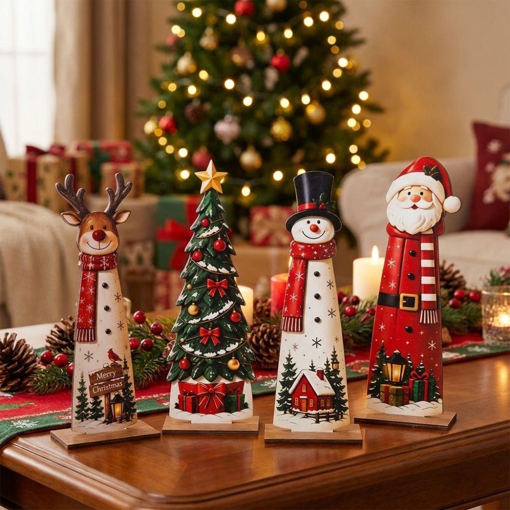 Separate Base Christmas Wooden Figurine Set Vintage Snowman Table Plaques  Window Display