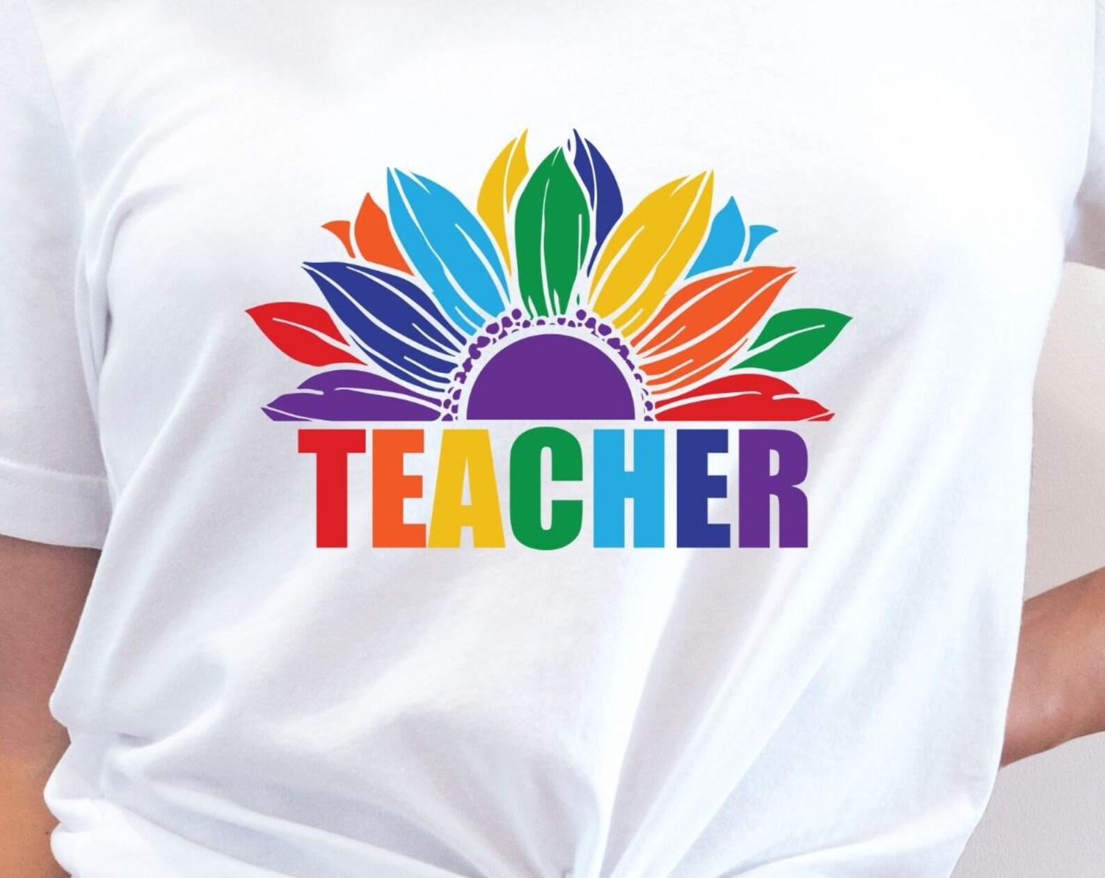 Teacher, teachers shirt, teachers tshirt, colorful tshirt, flower shirt, bright tee L