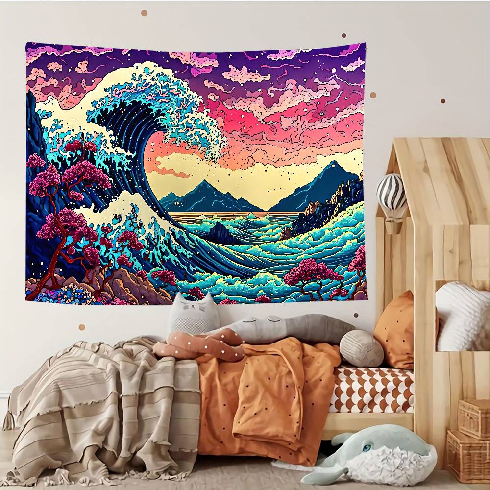 Japanese Art Kanagawa Customizable Tapestries Tapestries Of Various Styles, Anime-themed Wall Hangings, Celebrity Photo Printing