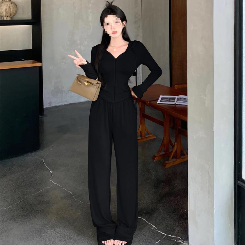 Stylish Slim-Fit Hooded Sun Protection Cardigan & Wide-Leg Pants Two-Piece Set