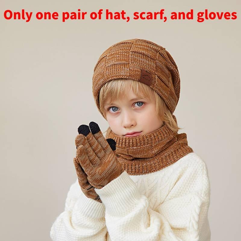 Kids Knitted Hat And Gloves Set For Winter Warmth With Neck Protector For Children