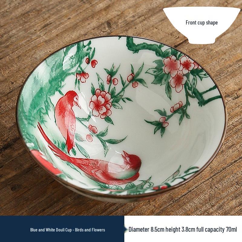 Two-Color Blue & White Porcelain Douli Teacup - Ceramic Kung Fu Master Cup, Japanese Tasting Bowl, Single Tea Cup.