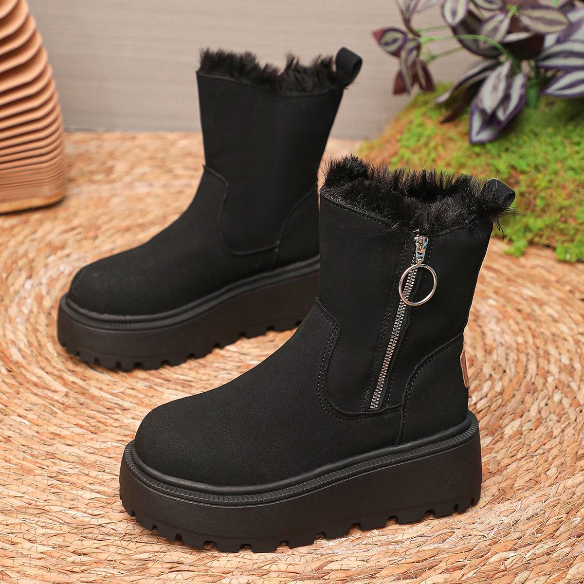 

Thick-soled snow boots women s winter 2025 new side zipper piled thickened short boots Korean version warm cotton shoes 35 чорний