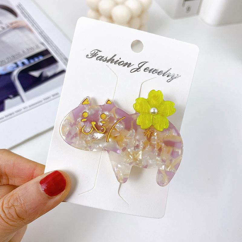 

Трендовые ацетатные заколки для волос 6 см со свежими мультяшными кошачьими узорами. Идеально подходят для модных девочек. Floral Light Purple