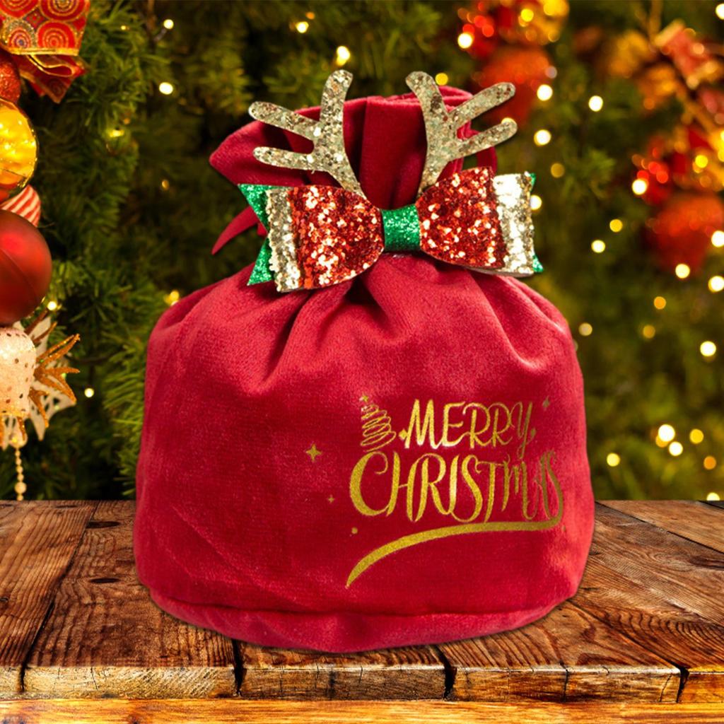 Christmas Gift Bags Christmas velvet gift bag Children drawstring velvet bag for Christmas Eve apples candy gift packaging