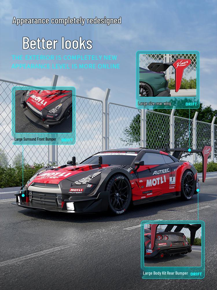 1:14 Scale RC High-Speed Drift GTR Sports Car - 4WD, Lights, Remote Controlled Racing Toy for Boys