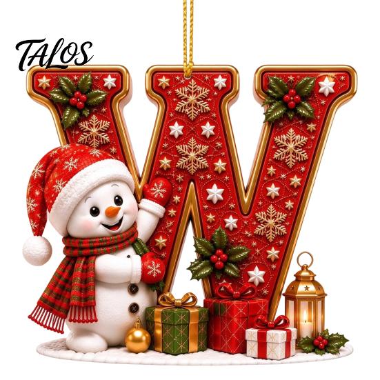Indoor Holiday Decorations Cute Snowman Letter Christmas Ornament, 2D Flat Personalized A-Z Alphabet Gifts for Family Friends Acrylic Hanging Pendant
