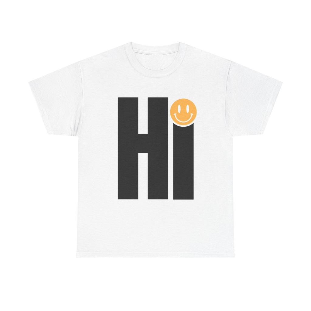 Hi Graphic T Shirt Smiley Face Funny Unisex Heavy Cotton Tee