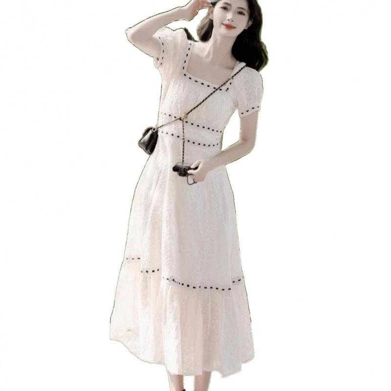 French Style White Puff Sleeve Summer Dress