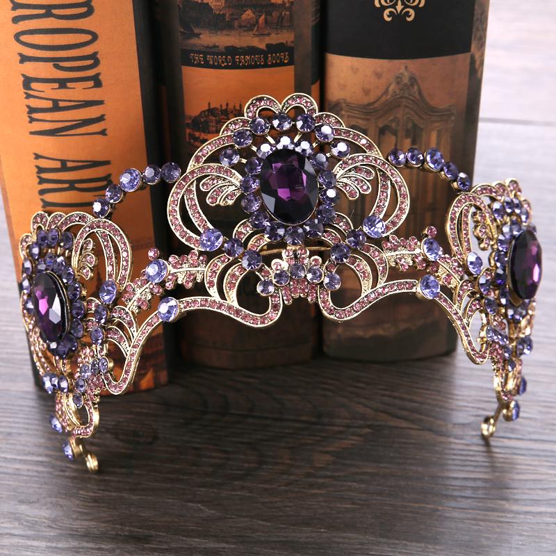 Vintage Hochzeitskrone Haarschmuck Barock Lila Strass Kristallkrone Stirnband Braut Haarschmuck Krone Geschenk