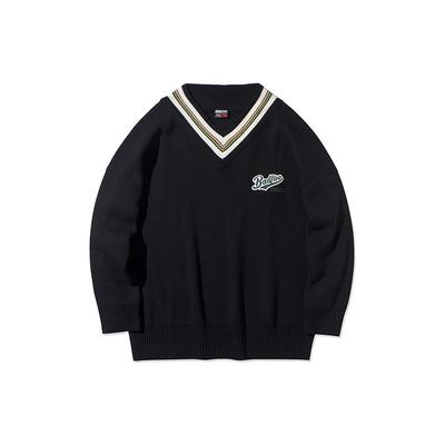 Printed Letter V-Neck Pullover Sweater Men Sweater Standard-Black AMBP007-2
