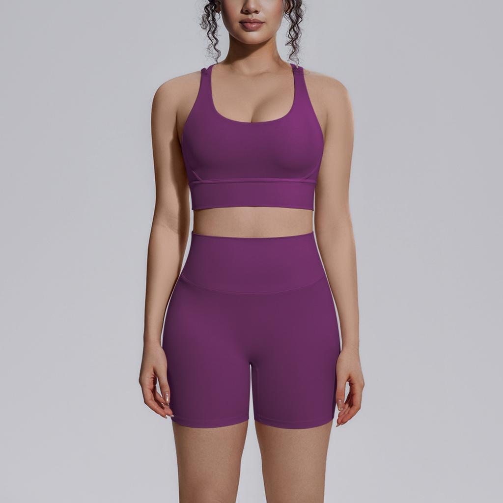 Double-sided Brocade Back Cross Tight Breathable Yoga Suit Sports Running Fitness Two-piece Set For Women