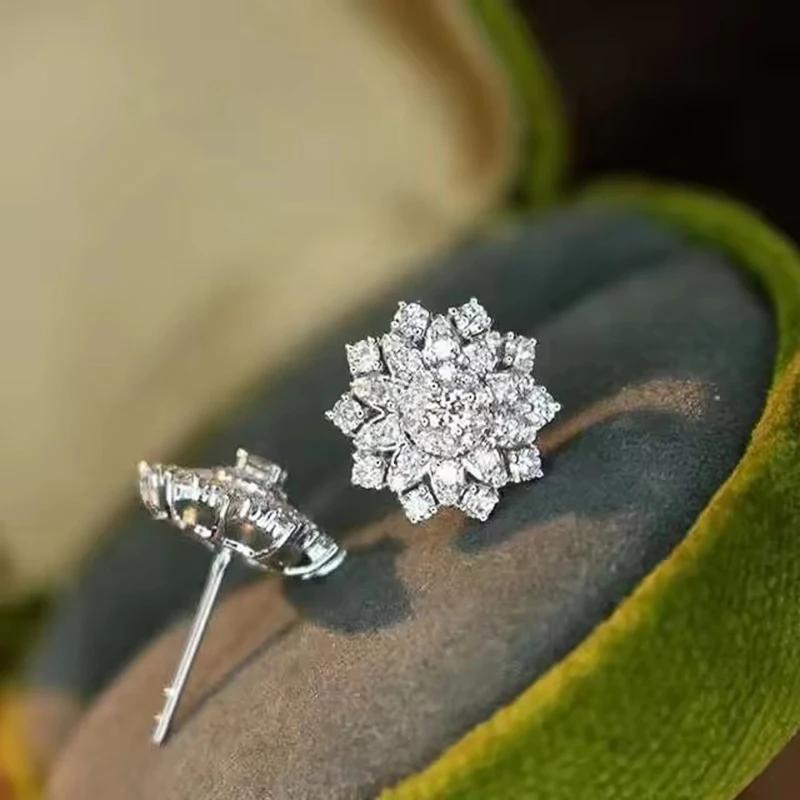 Dazzling Flower Shaped Stud Earrings Full with CZ for Women Daily Wear Temperament Accessories Fancy Gift Fashion Jewelry